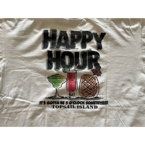 Top Sail Island Happy Hour Vacation T-Shirt Anvil White 2XL - Picture 3 of 6